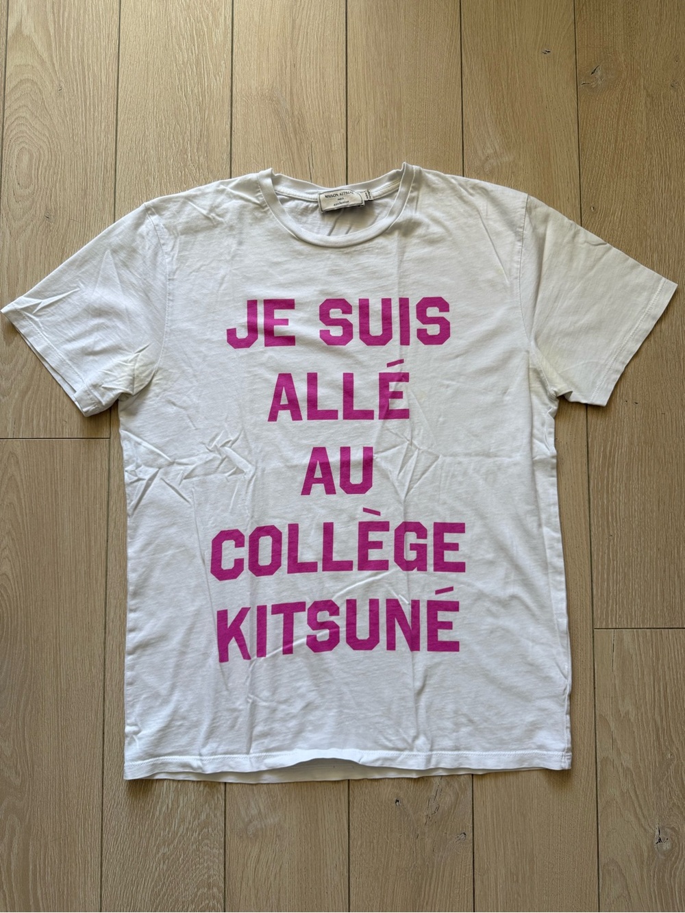 Maison Kitsuné Je Suis Allé Au Collège Kitsuné T Shirt Pink White Unisex Size S